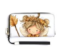 Jubonexis Carino Autunno Fata Bambino Zucca Outfit PU Pochette Lungo Bifold Portafoglio, Portamonete Porta Credito Pass Caso Durevole Porta Carte di Deposito per Donne Uomini