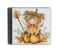 Jubonexis Carino autunno fata bambino zucca vestito morbido portafoglio bifold in pelle PU, portamonete porta carte di credito, durevole porta carte sottile per uomini donne deposito soldi