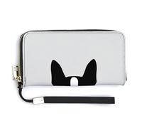 Jubonexis Carino Boston Terrier Peeking PU pochette lunga bifold portafoglio, portamonete porta carte di credito, resistente porta carte di credito per donne e uomini