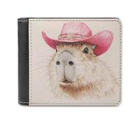 Jubonexis Carino Capybara che indossa cappello da cowboy rosa, portafoglio bifold in morbida pelle PU, portamonete, porta carte di credito, portafoglio sottile per uomini e donne