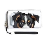 Jubonexis Carino cucciolo che sbircia da un buco pochette in pelle PU lungo bifold portafoglio, portamonete porta carte di credito custodia durevole porta carte di credito per donne uomini