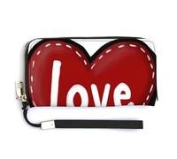 Jubonexis Carino cuore rosso con parola amore pochette in pelle PU lungo bifold portafoglio, portamonete porta carte di credito custodia durevole porta carte di credito per donne uomini