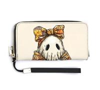 Jubonexis Carino fantasma che indossa un fiocco sulla testa, pochette lunga in pelle PU, portamonete, porta carte di credito, porta carte di credito e denaro per donne e uomini