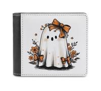 Jubonexis Carino fantasma con fiori arancione Coquette portafoglio bifold in morbida pelle PU, portamonete porta carte di credito, portafoglio sottile resistente per uomini e donne