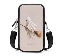 Jubonexis Carino Fantasma in Bianco Volare su Una Scopa Crossbody Borsa Cellulare Smartphone Borsa Con Tracolla Regolabile