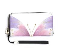 Jubonexis Carino farfalla rosa pastello e lavanda pochette lunga in pelle PU bifold portafoglio, portamonete porta carte di credito custodia durevole porta carte di credito per donne uomini