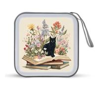 Jubonexis Carino gatto nero aperto vecchio libro Wildflower CD custodia DVD custodia portatile per auto casa viaggio