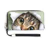 Jubonexis Carino gatto testa fuori dal muro foro pochette in pelle PU lungo bifold portafoglio, portamonete porta carte di credito custodia durevole porta carte di credito per donne uomini
