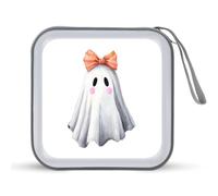 Jubonexis Carino Halloween fantasma arancione fiocco CD DVD Storage Case portatile per auto casa viaggio
