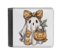 Jubonexis Carino Halloween Ghost Pumpkin Candy Bucket Soft PU Leather Bifold Portafoglio, Portamonete Porta Credito Pass Custodia, Durevole Porta Carte Slim Billfold per Uomini Donne Conservazione