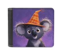 Jubonexis Carino Koala che indossa cappello da strega arancione in morbida pelle PU portafoglio bifold portamonete, porta carte di credito, portafoglio sottile resistente per uomini e donne