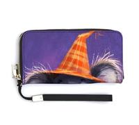 Jubonexis Carino Koala che indossa cappello da strega arancione in pelle PU, pochette lunga bifold portafoglio, portamonete, porta carte di credito, porta carte di credito resistente per donne e