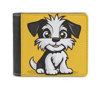 Jubonexis Carino piccolo cane cartone animato su giallo morbida pelle PU portafoglio bifold portamonete credito pass case, durevole porta carte di credito sottile per uomini donne denaro deposito