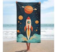 Jubonexis Carino Rocket Ship in The Space Telo da spiaggia in microfibra senza sabbia Grandi asciugamani da doccia multiuso assorbente per bagno piscina 130x80 CM