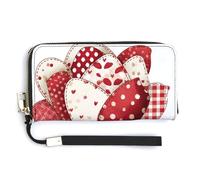 Jubonexis Carino San Valentino Rose Patchwork Tessuto Stile PU Pelle Pochette Lungo Bifold Portafoglio, Portamonete Porta Credito Portamonete Durevole Porta Carte Deposito per Soldi per Donne Uomini