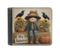 Jubonexis Carino Scarecrow My Autumn Sunflowers Crows Portafoglio bifold in morbida pelle PU, portamonete e carte di credito, porta carte di credito sottile, per uomini e donne