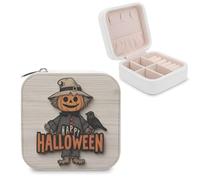 Jubonexis Carino Spaventapasseri con Testa di Zucca Piccolo Jewelry Box Organizzatore Portatile PU Cuoio Mini Viaggio Jewelry Case