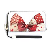 Jubonexis Carino Valentine Coquette Bow Patchwork Style PU Leather Clutch Lungo Bifold Portafoglio, Portamonete Porta Credito Pass Caso Durevole Porta Carte di Deposito per Donne Uomini