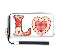 Jubonexis Carino Valentine Word Love Patchwork Style PU Leather Clutch Lungo Bifold Portafoglio, Portamonete Porta Credito Portamonete Durevole Porta Carte di Denaro Storage per Donne Uomini