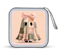 Jubonexis Carino Whimsical Ghost Patchwork Quilt Square CD Case DVD Storage Case Portatile per Auto Casa Viaggio