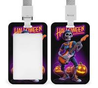 Jubonexis Cartone animato scheletro che suona la chitarra elettrica porta badge identificativo clip retrattile porta carte di credito protettore nome badge targhetta per lavoro ufficio medico