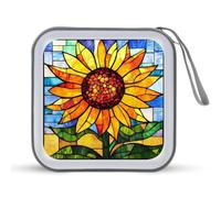 Jubonexis Caso di vetro colorato girasole semplice CD caso DVD Storage Case portatile per auto casa viaggio