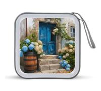 Jubonexis Caso rustico Old House Blue Door Hydrangeas CD DVD Storage Case Portatile per Auto Casa Viaggio