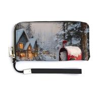 Jubonexis Cassetta postale rossa rivestita in pelle PU neve, pochette lunga bifold portafoglio, portamonete porta carte di credito, resistente porta carte di credito per donne e uomini