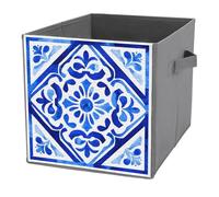 Jubonexis Cestini cubici cubici quadrati in tessuto geometrico mediterraneo blu bianco cubi portaoggetti pieghevoli decorativi in tessuto con manici per scaffali, armadio, 27 x 27 cm