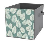 Jubonexis Cestini cubici portaoggetti a forma di foglia verde salvia, pieghevoli, decorativi, in tessuto, organizer per la casa, con manici, per scaffali, armadi, 27 x 27 cm