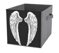 Jubonexis Cestini cubici semplici con ali d'angelo, colore bianco e nero, pieghevoli, decorativi, in tessuto, con manici, per scaffali, armadi, 27 x 27 cm