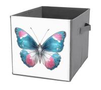 Jubonexis Cestini portaoggetti a cubo, con ali color argento, blu, rosa, con farfalle, pieghevoli, decorativi, in tessuto, con manici, per scaffali, armadi, 27 x 27 cm