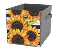 Jubonexis Cestini portaoggetti a cubo, pieghevoli, decorativi, in tessuto, con manici, per mensole, armadi, 27 x 27 cm, motivo girasoli su sfondo bianco e nero