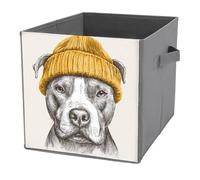 Jubonexis Cestini portaoggetti a forma di cubo con cane che indossa un berretto giallo, pieghevoli, decorativi, in tessuto, organizer per la casa, con manici per scaffali, armadio, 27 x 27 cm