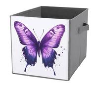 Jubonexis Cestini portaoggetti a forma di cubo, con farfalle, pieghevoli, decorativi, in tessuto, con manici, per scaffali, armadi, 27 x 27 cm, colore: viola