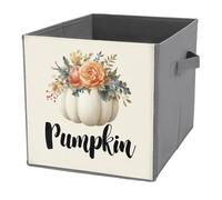 Jubonexis Cestini portaoggetti a forma di cubo con fiori di zucca bianca ad acquerello, cubi portaoggetti pieghevoli in tessuto decorativo, organizer per la casa con manici per scaffali, armadi, 27 x