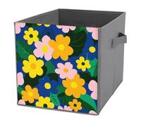 Jubonexis Cestini portaoggetti a forma di cubo con fiori gialli e arancioni, pieghevoli, decorativi, in tessuto, organizer per la casa, con manici, per scaffali, armadi, 27 x 27 cm