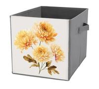 Jubonexis Cestini portaoggetti a forma di cubo con fiori gialli, per acquerelli, pieghevoli, decorativi, in tessuto, organizer per la casa, con manici, per scaffali, armadi, 27 x 27 cm