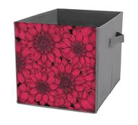 Jubonexis Cestini portaoggetti a forma di cubo con fiori rossi astratti, pieghevoli, decorativi, in tessuto, organizer per la casa, con manici, per scaffali, armadi, 27 x 27 cm