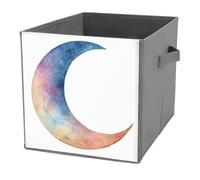 Jubonexis Cestini portaoggetti a forma di cubo con luna crescente ad acquerello, pieghevoli, decorativi, in tessuto, organizer per la casa, con manici per scaffali, armadi, 27 x 27 cm