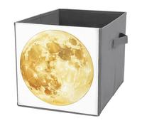 Jubonexis Cestini portaoggetti a forma di cubo con luna piena, pieghevoli, decorativi, in tessuto, organizer per la casa, con manici, per scaffali, armadi, 27 x 27 cm