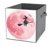 Jubonexis Cestini portaoggetti a forma di cubo con luna rosa, pieghevoli, decorativi, in tessuto, organizer per la casa, con manici per scaffali, armadi, 27 x 27 cm