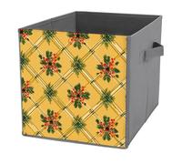 Jubonexis Cestini portaoggetti a forma di cubo con motivo natalizio a quadri, pieghevoli, decorativi, in tessuto, organizer per la casa, con manici, per scaffali, armadi, 27 x 27 cm