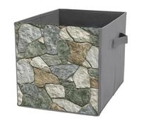Jubonexis Cestini portaoggetti a forma di cubo con pareti in pietra, pieghevoli, decorativi, in tessuto, organizer per la casa, con manici per scaffali, armadi, 27 x 27 cm