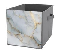 Jubonexis Cestini portaoggetti a forma di cubo con venature in lamina d'oro effetto marmo bianco, pieghevoli, decorativi, in tessuto, con manici, per scaffali, armadi, 27 x 27 cm