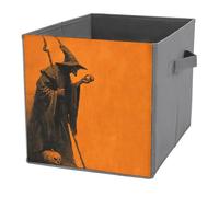 Jubonexis Cestini portaoggetti a forma di cubo di strega, stile medievale, stile medievale, vintage, in tessuto decorativo, con manici, per scaffali, armadi, 27 x 27 cm, colore: arancione e nero