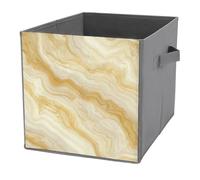 Jubonexis Cestini portaoggetti a forma di cubo giallo chiaro, con texture marmorizzata, pieghevoli, decorativi, in tessuto, organizer per la casa, con manici, per scaffali, armadi, 27 x 27 cm