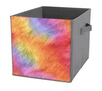 Jubonexis Cestini portaoggetti a forma di cubo in finta pelliccia arcobaleno, con morbida fiamma, pieghevoli, decorativi, in tessuto, con manici, per scaffali, armadi, 27 x 27 cm