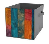 Jubonexis Cestini portaoggetti a forma di cubo in legno colorato, stile rustico, pieghevoli, decorativi, in tessuto, organizer per la casa, con manici per scaffali, armadi, 27 x 27 cm