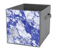 Jubonexis Cestini portaoggetti a forma di cubo in marmo di colore bianco blu reale, pieghevoli, decorativi, in tessuto, con manici, per scaffali, armadi, 27 x 27 cm